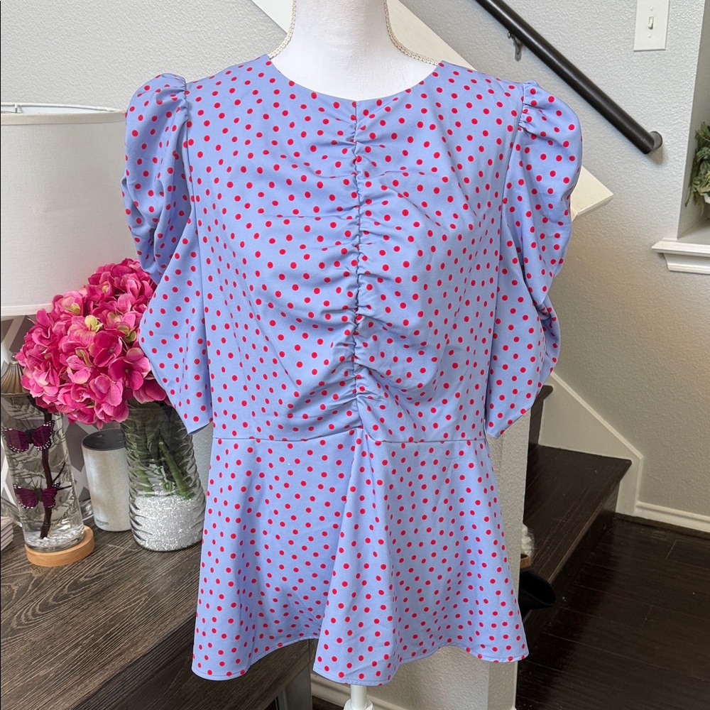Kate Spade Spring Time Dot Ruched Top - Picture 7 of 14